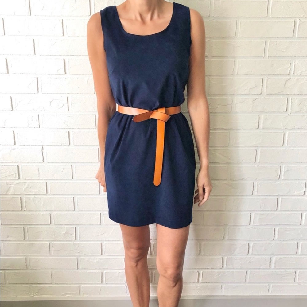 Vintage navy faux suede sleeveless shift dress 10P